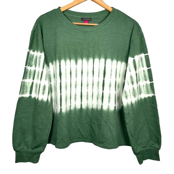 Vince Camuto Green + White Color Block Tie Dye Round Neck Long Sleeve Sweatshirt - Picture 1 of 6